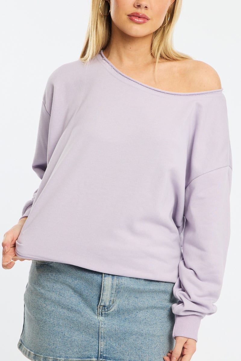Purple Off Shoulder Sweater Long Sleeve