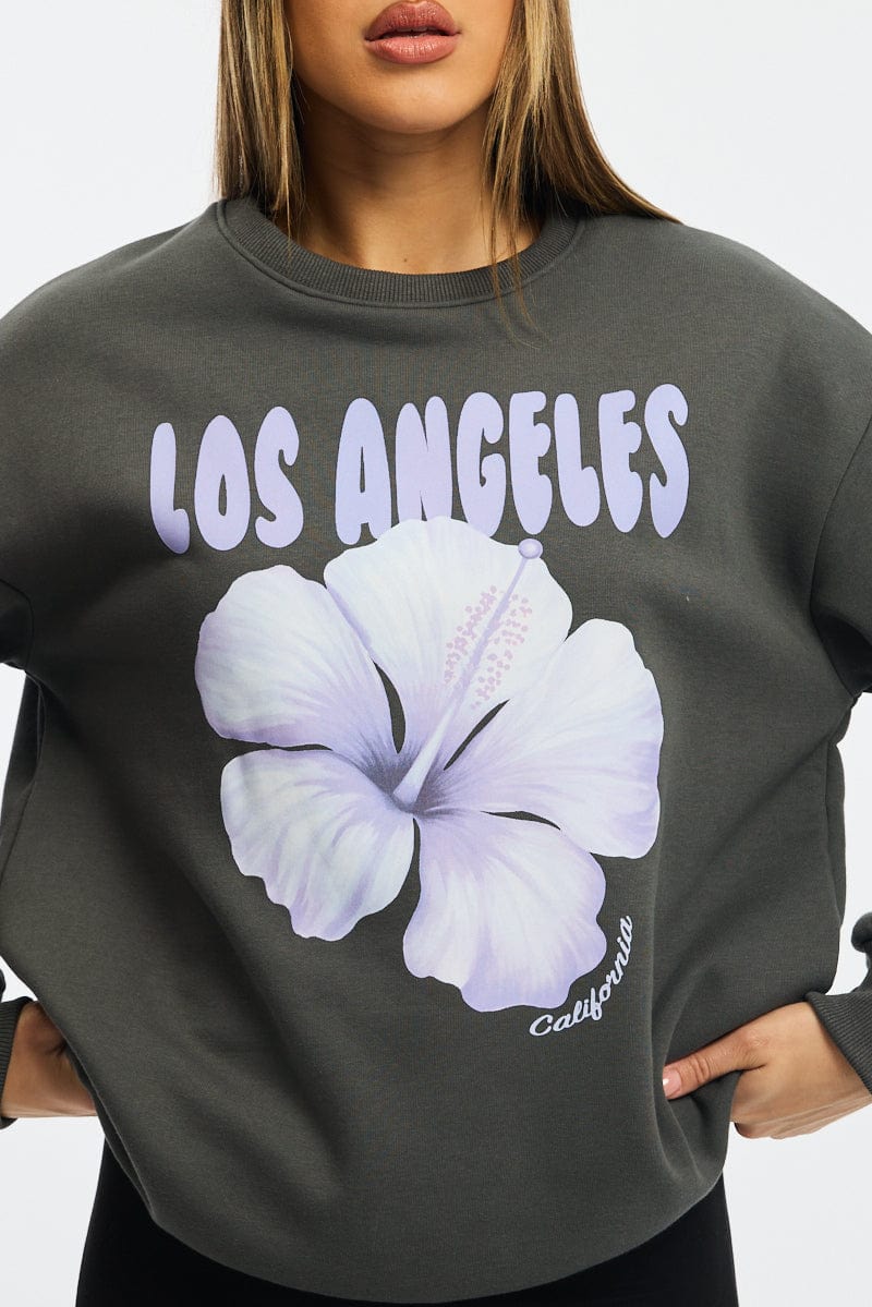 Grey Graphic Sweater Long Sleeve