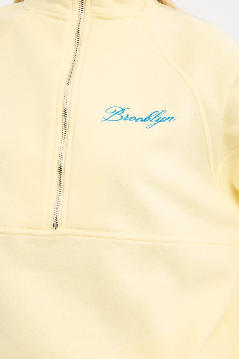 Yellow Zip Sweater Funnel Neck Oversized