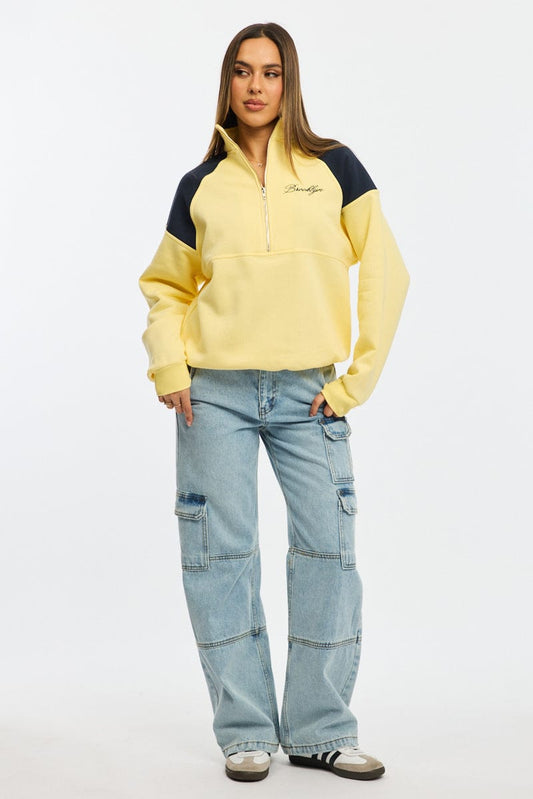 Yellow Zip Sweater Funnel Neck Oversized