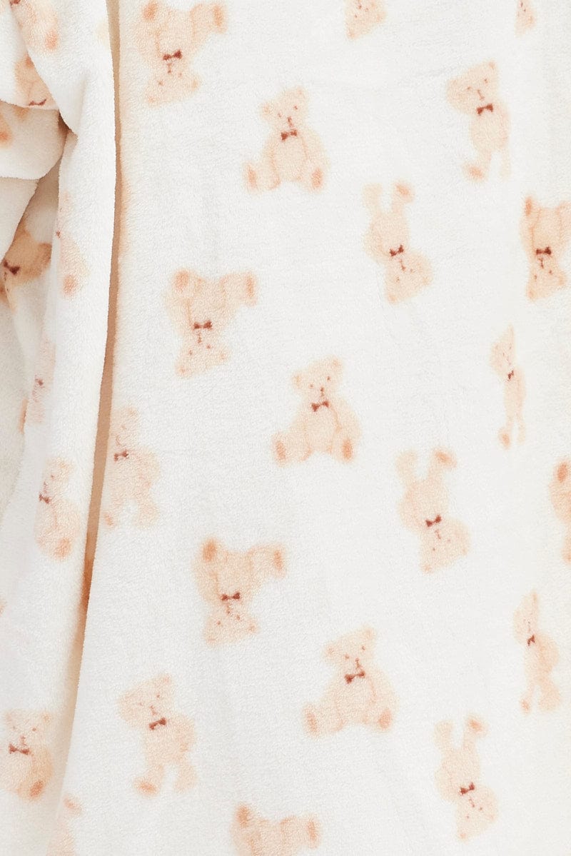 Print Teddy Bear Fluffy Cosy Blanket Hoodie PJ