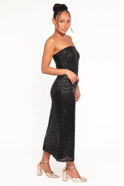 Agnes Strapless Sequin Maxi Dress - Black