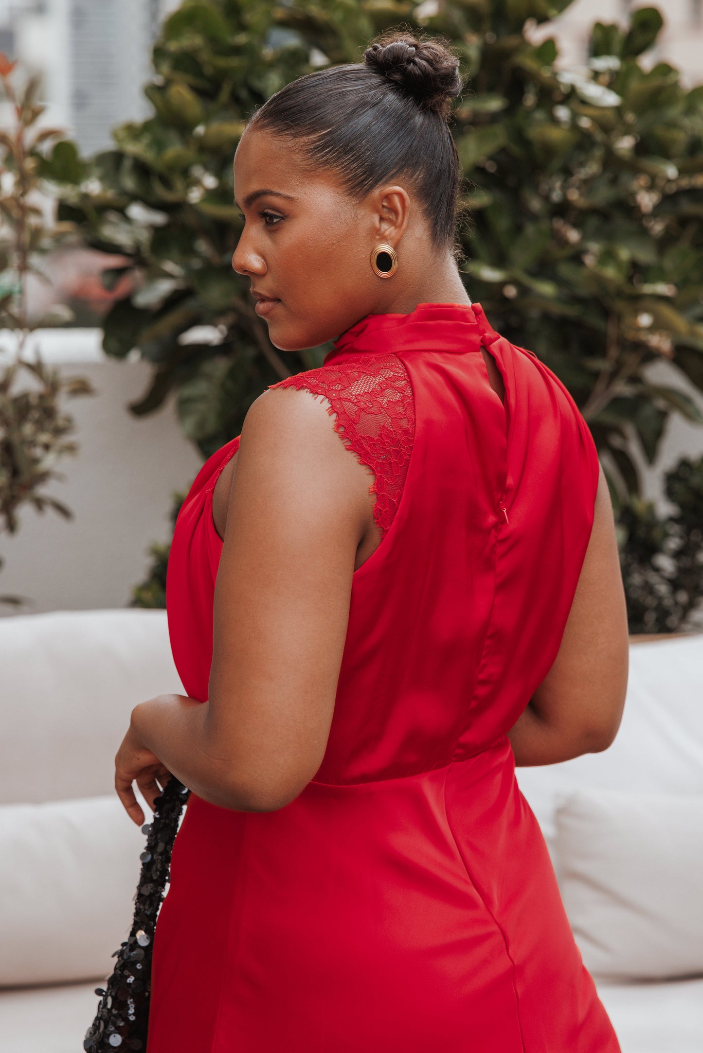 Anabelle Halter Neck Lace Maxi Dress - Red