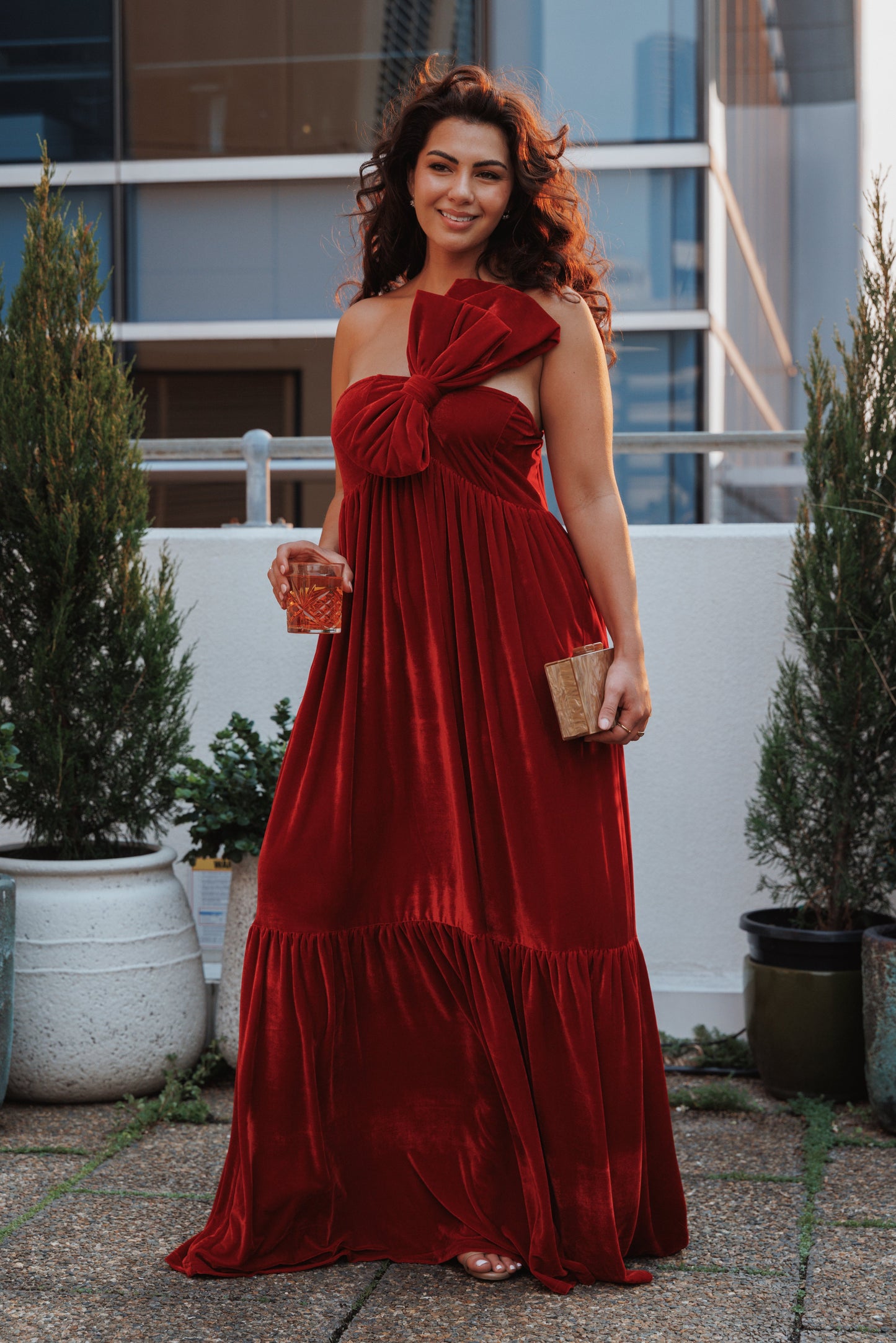 Betina Bow Front Maxi Dress - Red Velvet