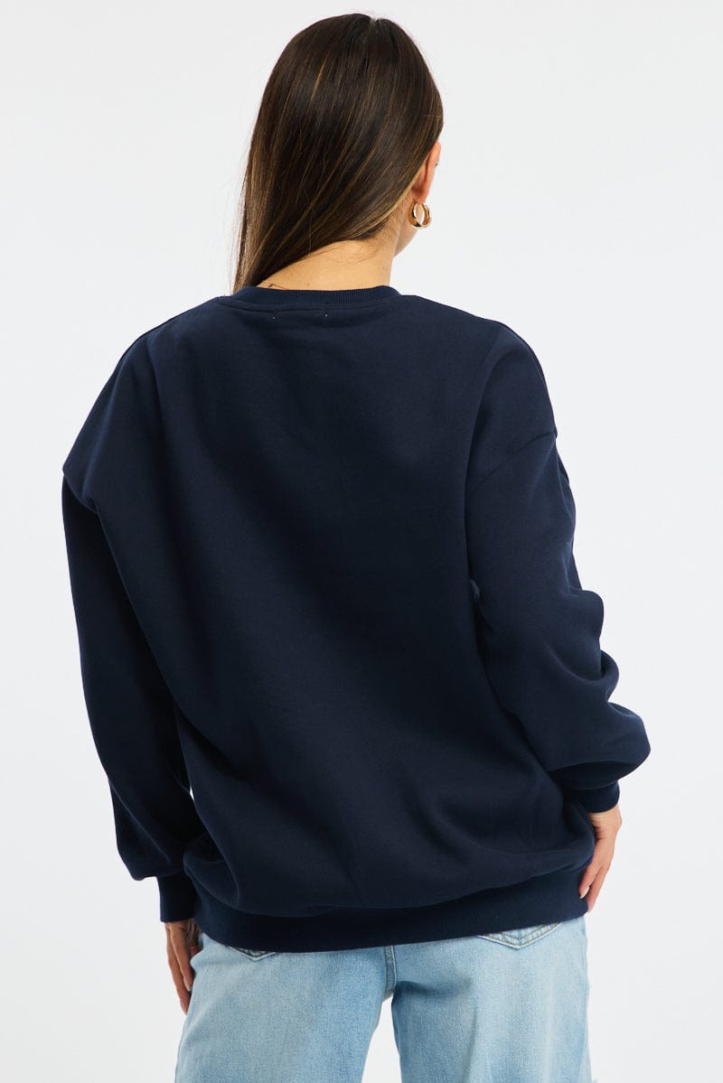 Blue Graphic Sweater Long Sleeve