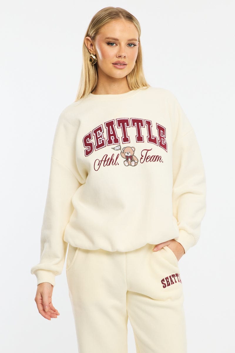 White Graphic Sweater Long Sleeve