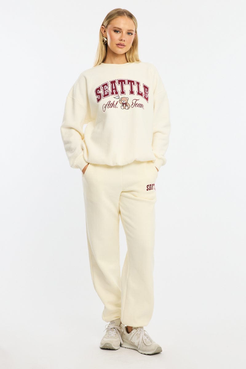 White Graphic Sweater Long Sleeve