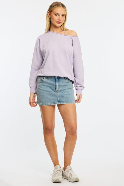 Purple Off Shoulder Sweater Long Sleeve