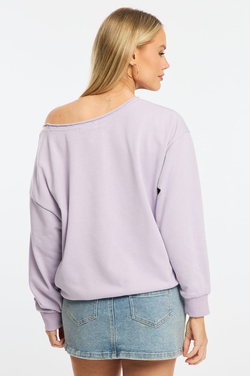 Purple Off Shoulder Sweater Long Sleeve