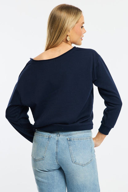 Blue Off Shoulder Sweater Long Sleeve