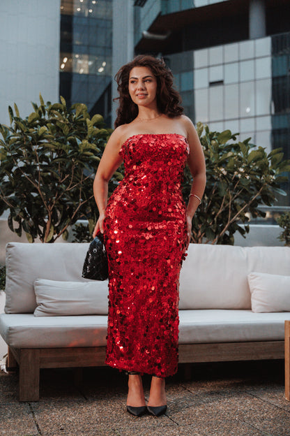 Karlie Strapless Sequin Maxi Dress - Red