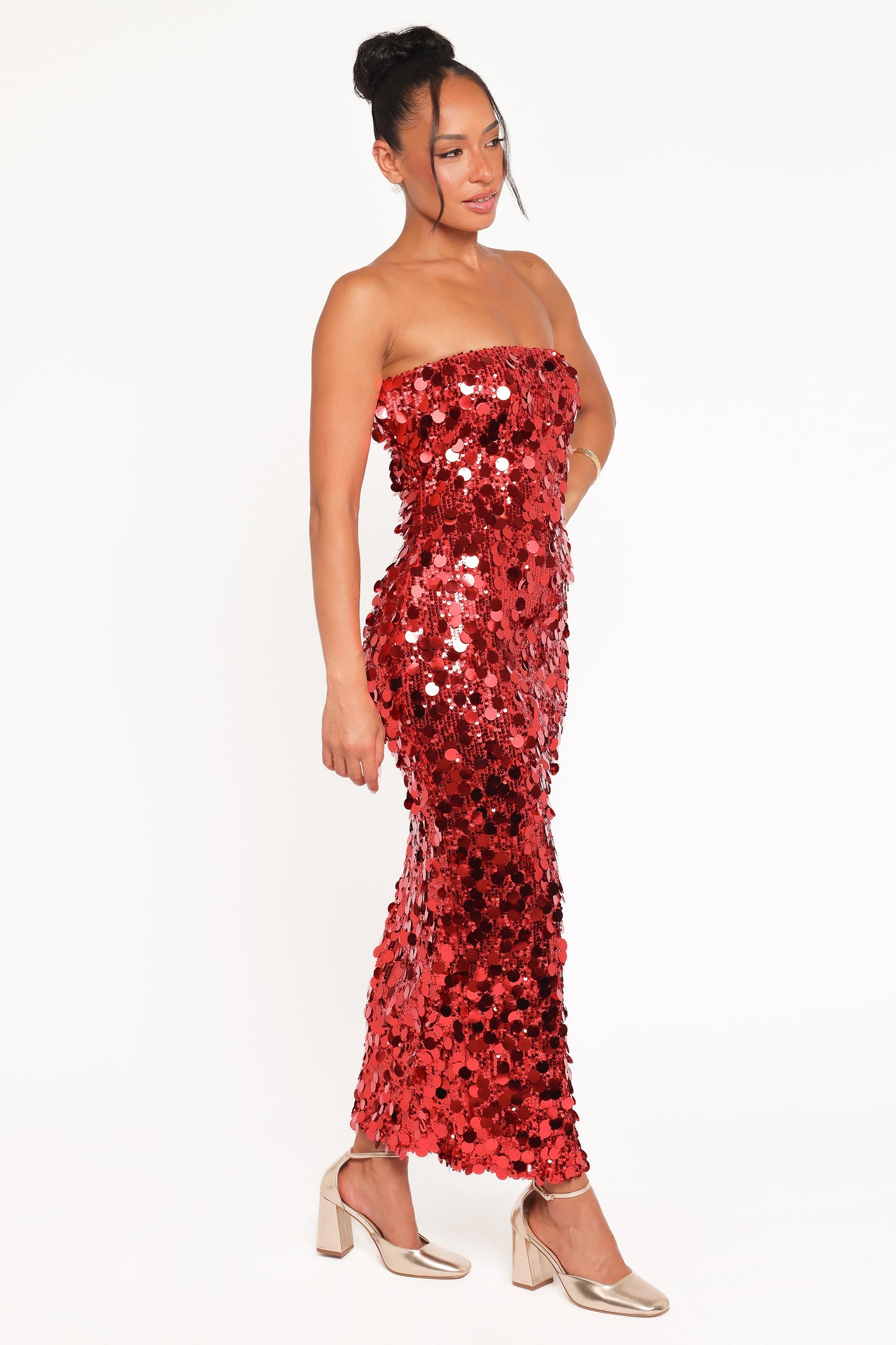Karlie Strapless Sequin Maxi Dress - Red