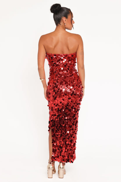 Karlie Strapless Sequin Maxi Dress - Red