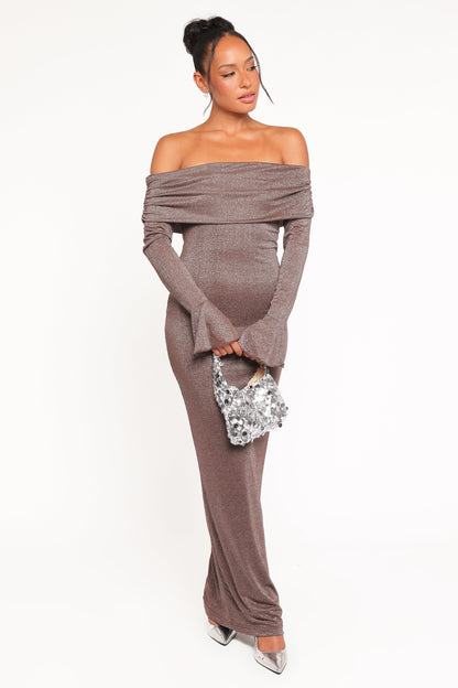 Oraton Off Shoulder Maxi Dress - Brown