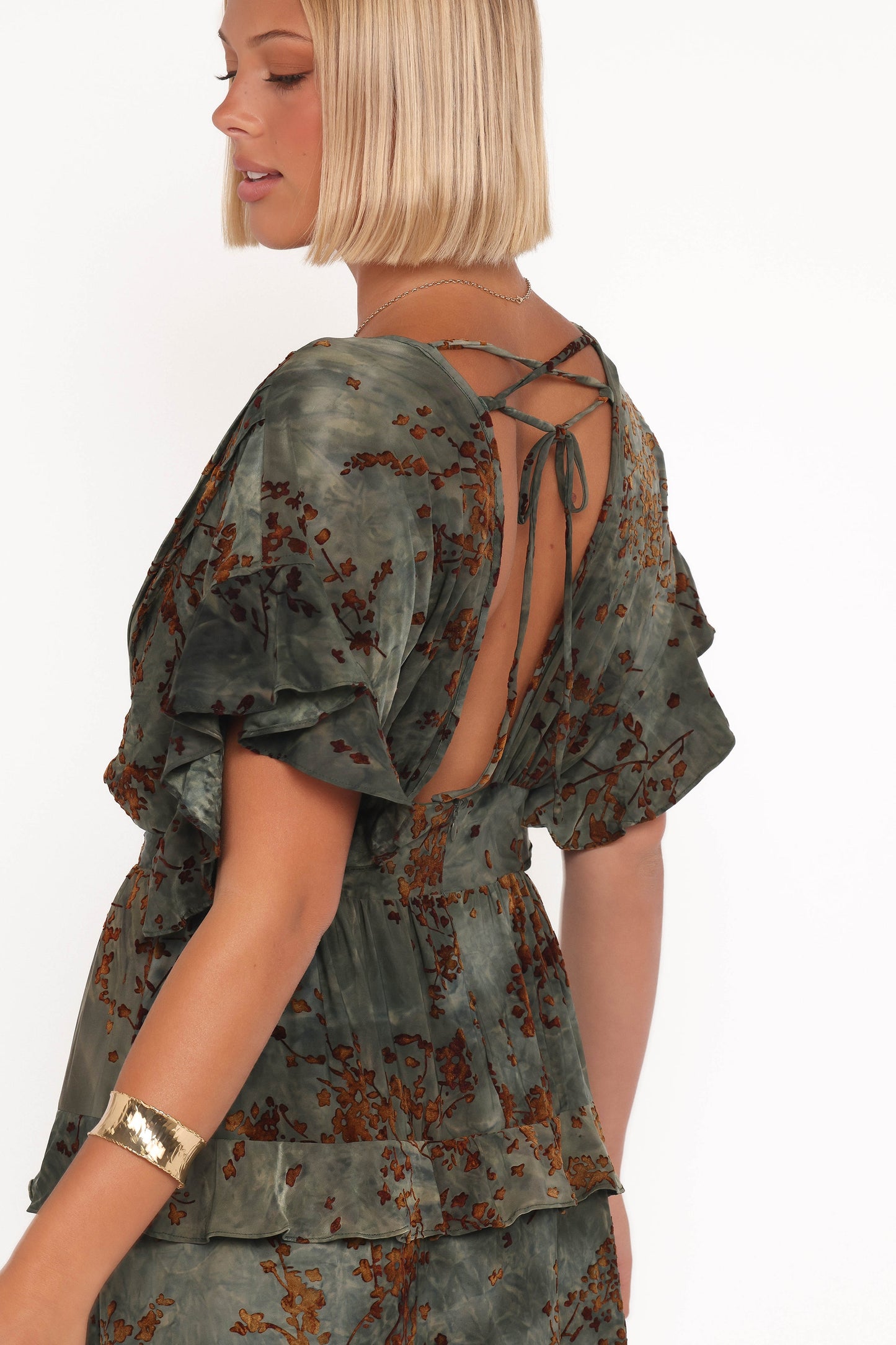 Wendi Ruffle Dress - Jade/Brown