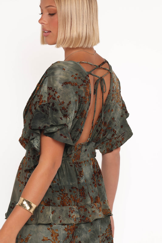 Wendi Ruffle Dress - Jade/Brown
