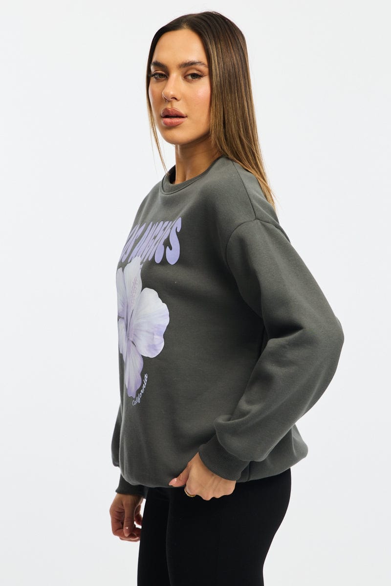 Grey Graphic Sweater Long Sleeve