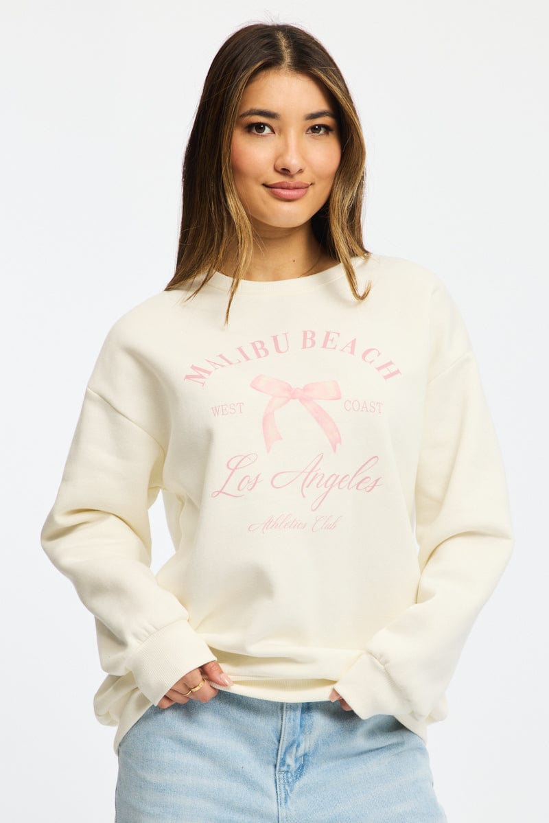 White Graphic Sweater Long Sleeve