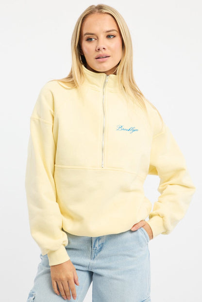 Yellow Zip Sweater Funnel Neck Oversized