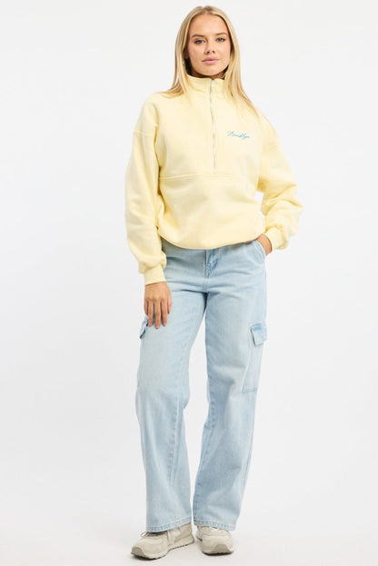 Yellow Zip Sweater Funnel Neck Oversized