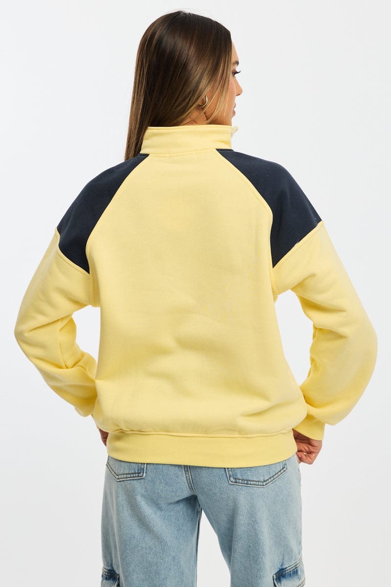 Yellow Zip Sweater Funnel Neck Oversized