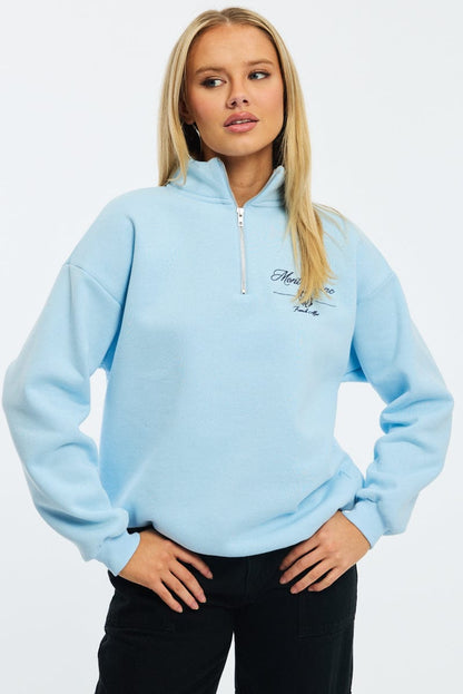 Blue Zip Neck Sweater Oversized