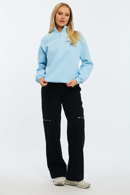 Blue Zip Neck Sweater Oversized
