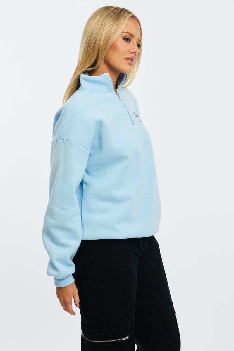 Blue Zip Neck Sweater Oversized