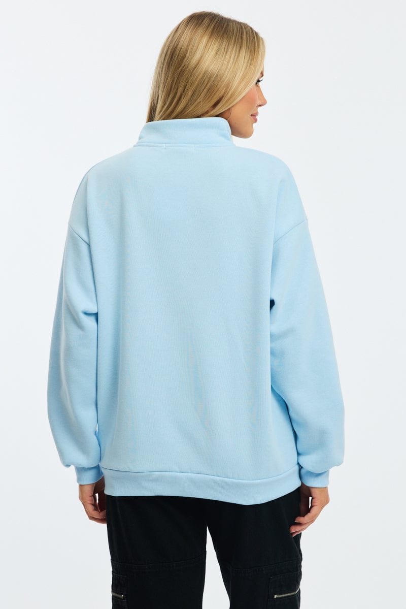 Blue Zip Neck Sweater Oversized