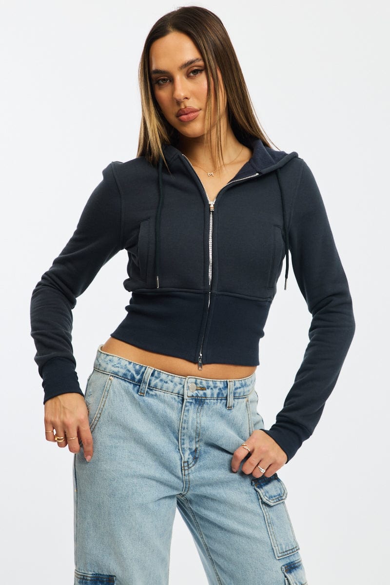Blue Zip Through Hoodie